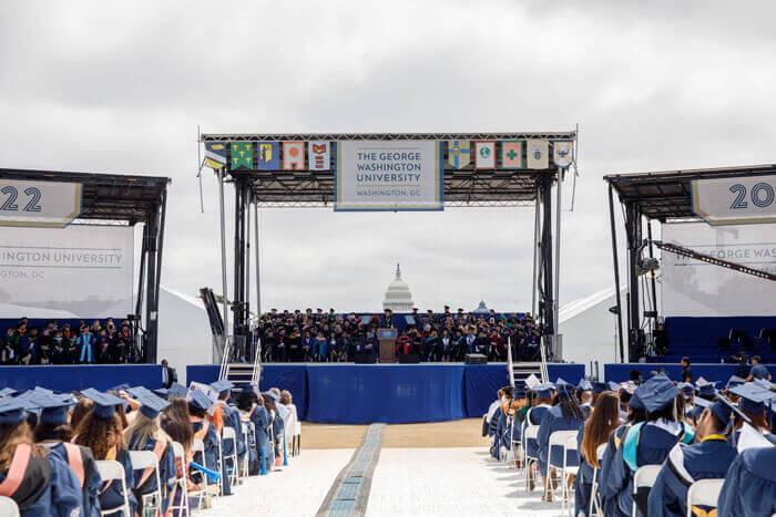 GW Commencement on the National Mall - stage with Capital Building in the distance
